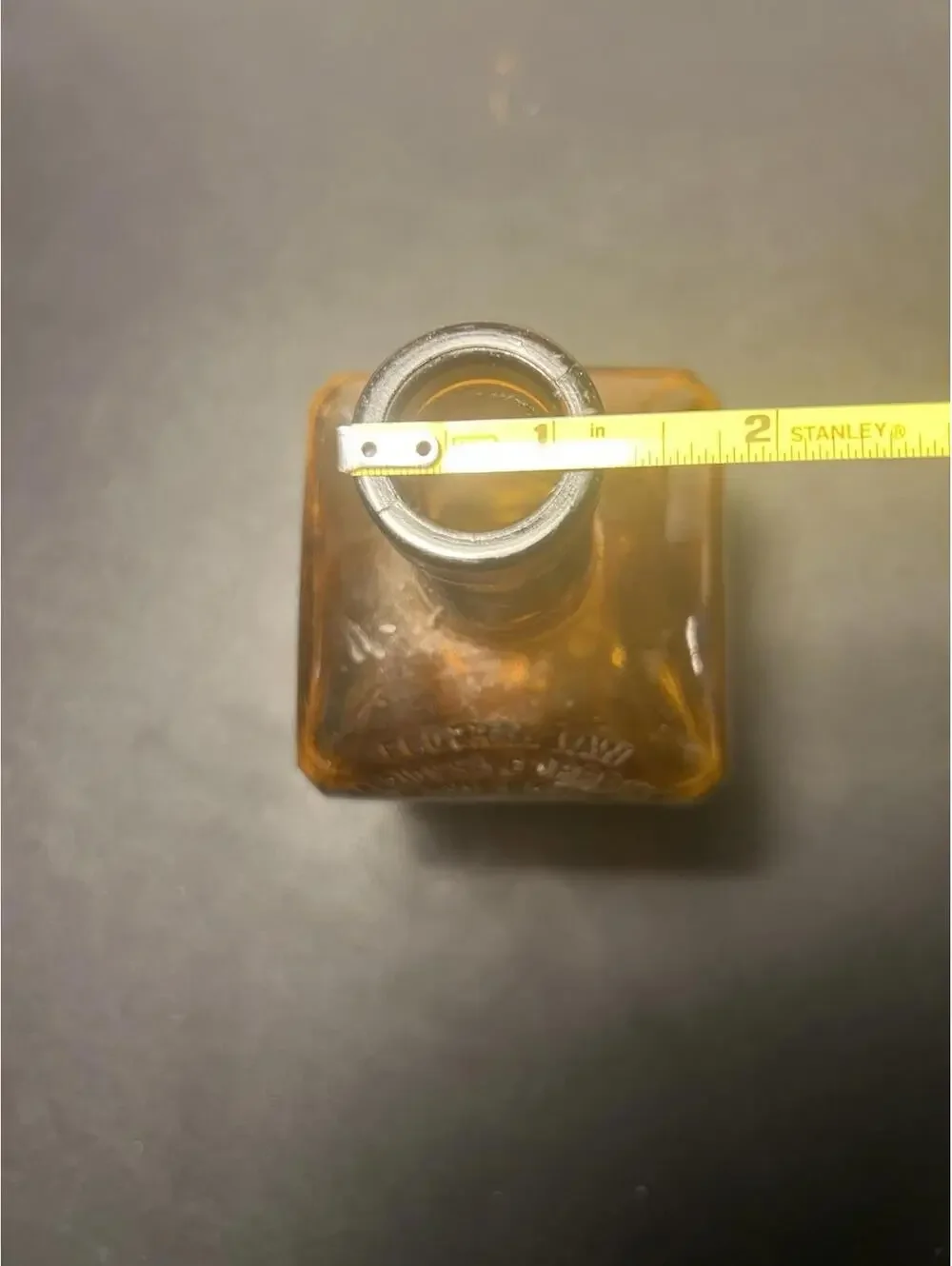 Wheaton Glass Co 1952 Federal Law Amber Strap-Sided Liquor Bottle, 3.5x7.75”